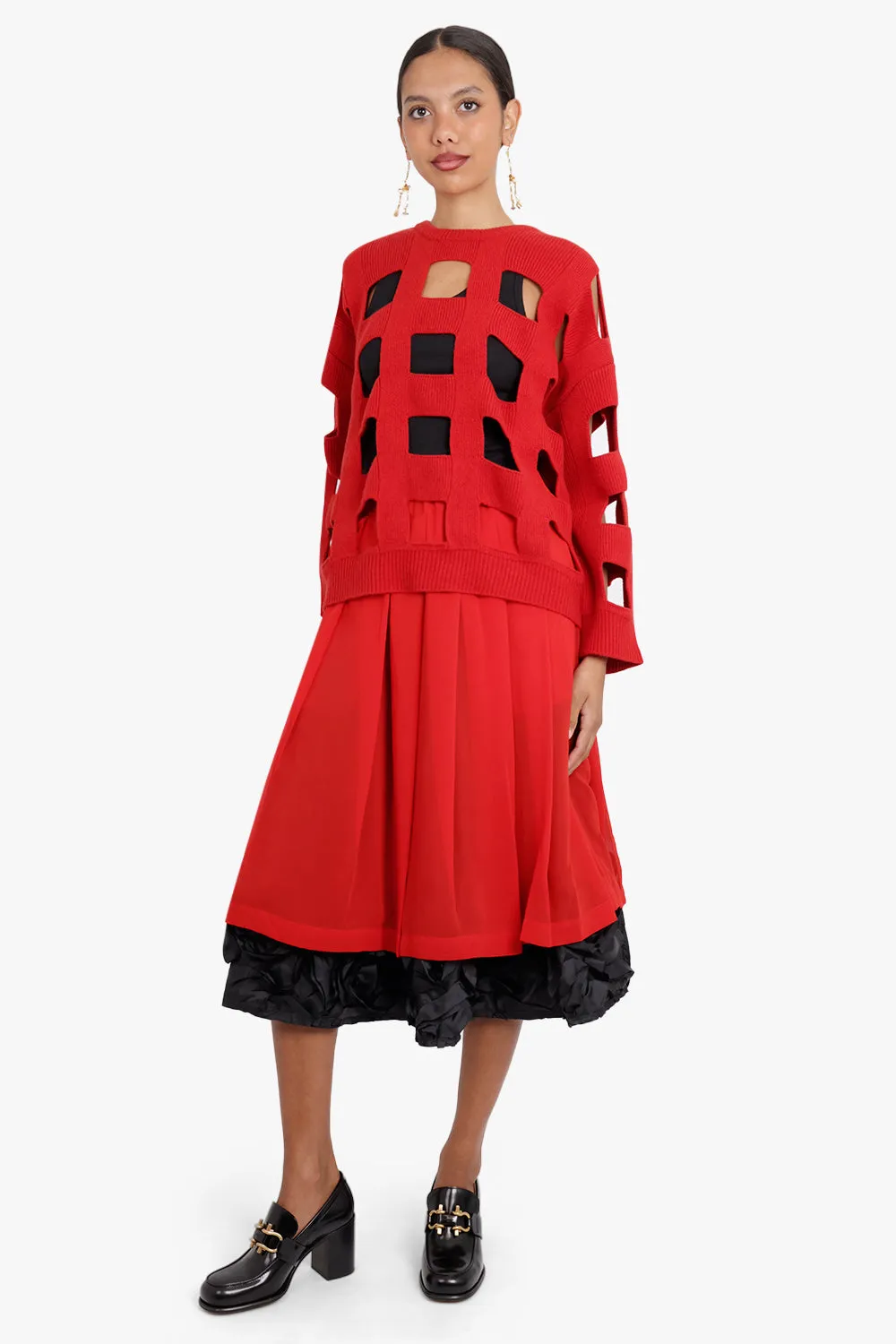Floral Pattern Georgette Skirt | Red/Black