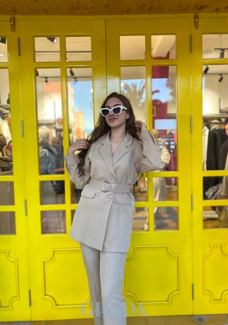 Gilet mi-long en beige