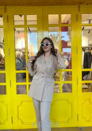 Gilet mi-long en beige