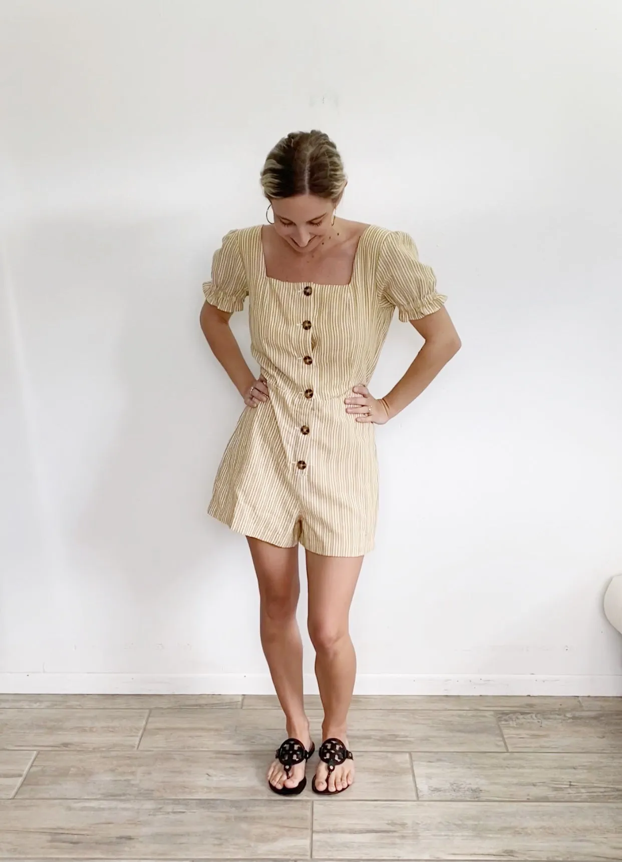 Harper Linen Mustard heritage Romper Small