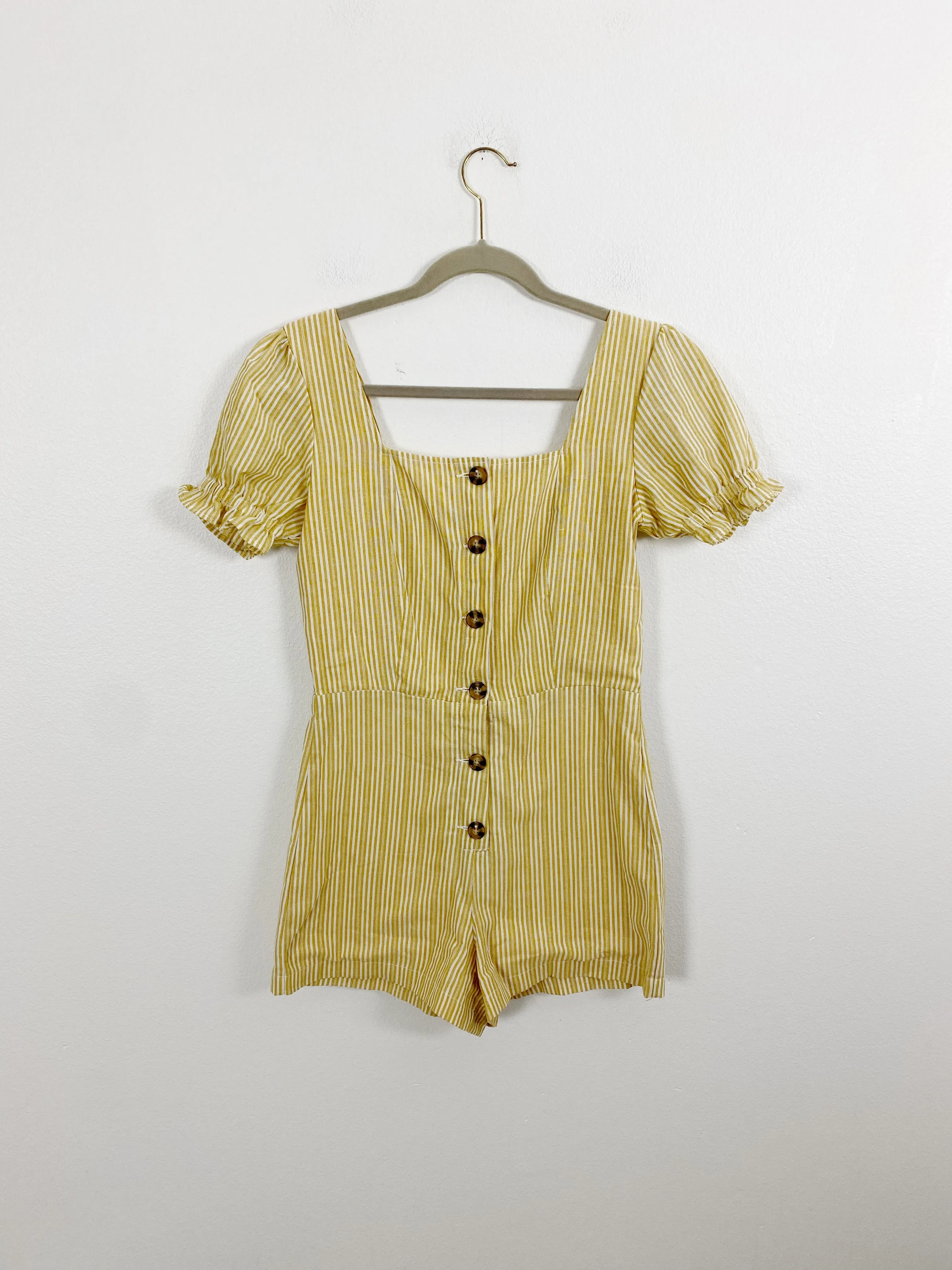 Harper Linen Mustard heritage Romper Small