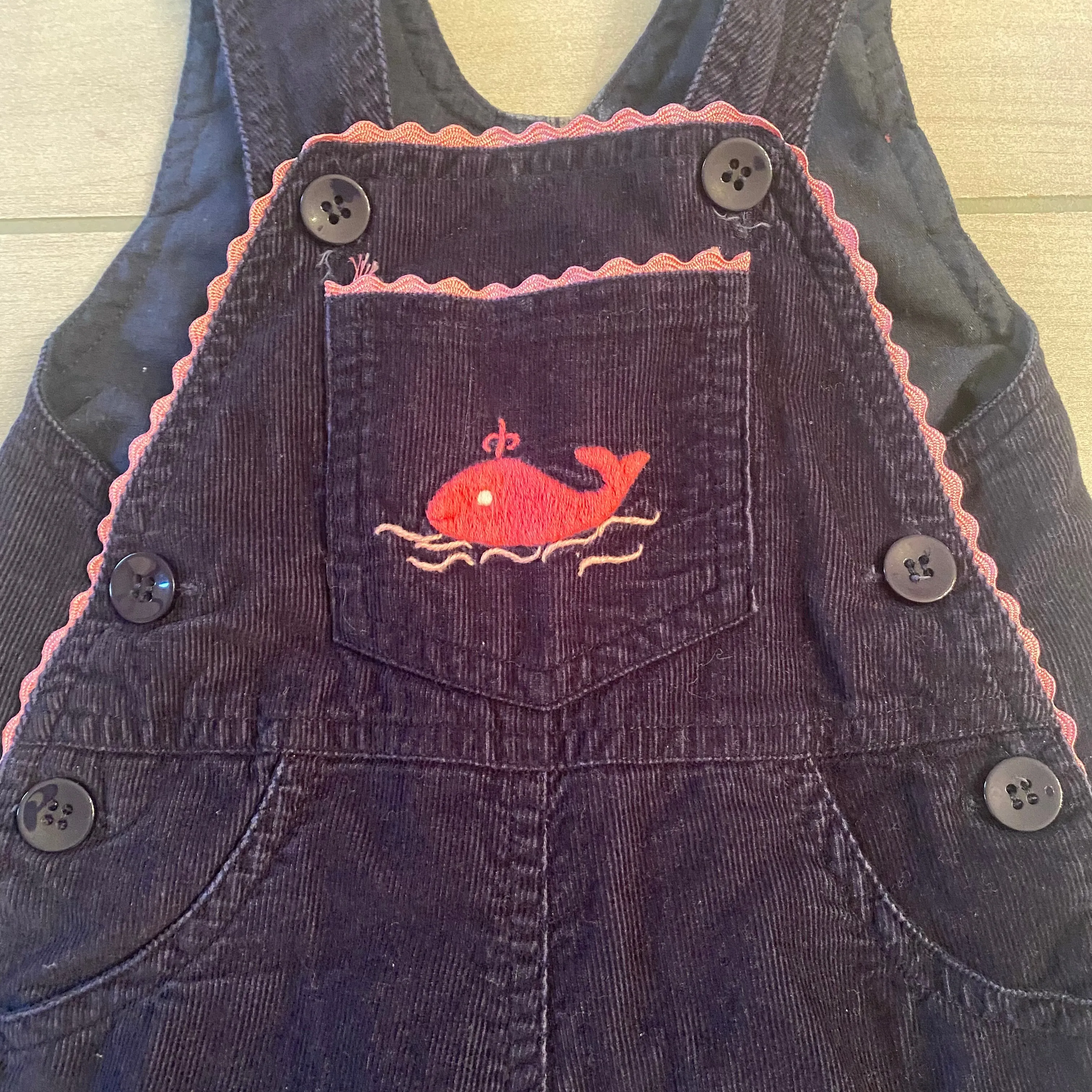 Jeanine Johnson Blue Corduroy Whale Romper