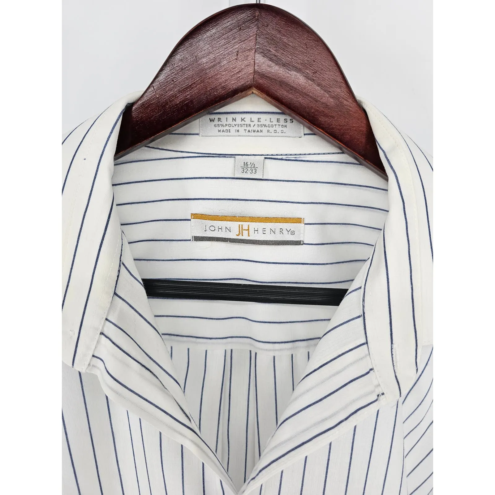 John Henry Mens Sz 16 1/2 32/33 Long Sleeve Dress Shirt Blue White Striped