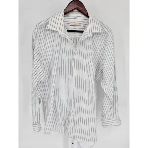 John Henry Mens Sz 16 1/2 32/33 Long Sleeve Dress Shirt Blue White Striped