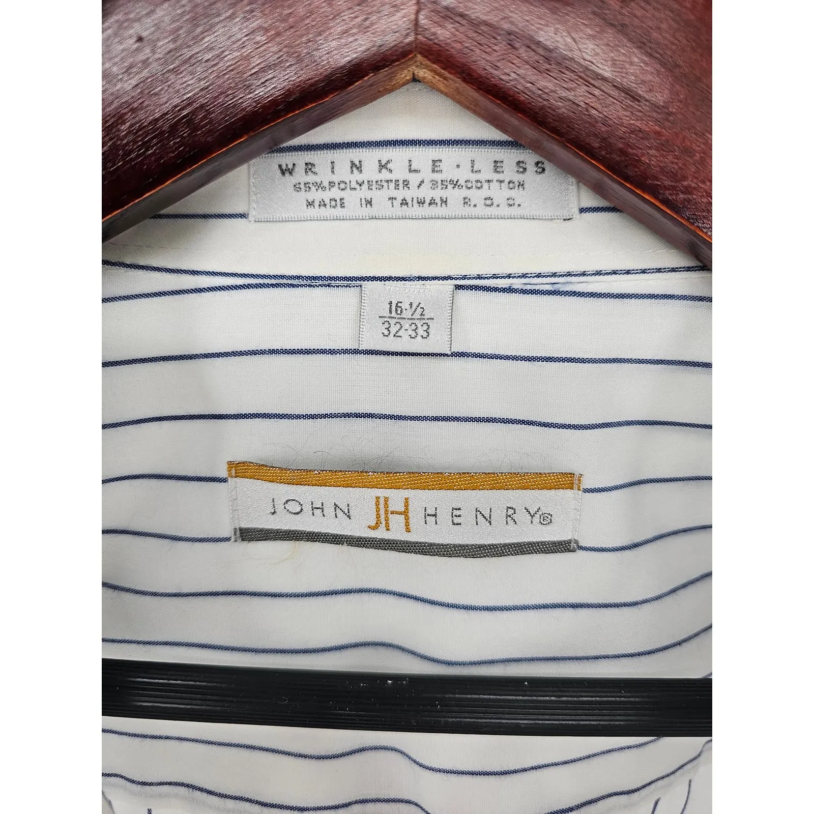 John Henry Mens Sz 16 1/2 32/33 Long Sleeve Dress Shirt Blue White Striped