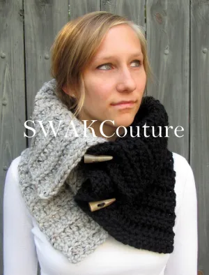 Kenai Chunky Cowl with Horn Buttons, Handmade
