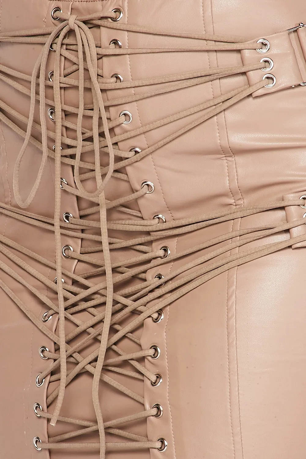 Lace You Up Faux Leather Mini Skirt With Ties