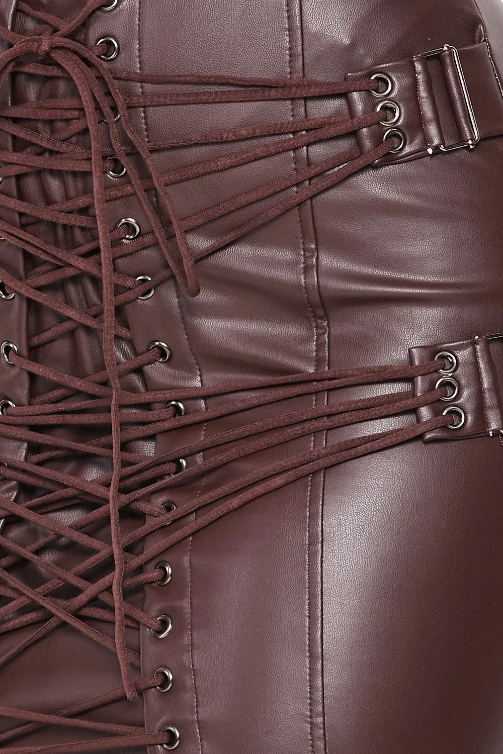 Lace You Up Faux Leather Mini Skirt With Ties