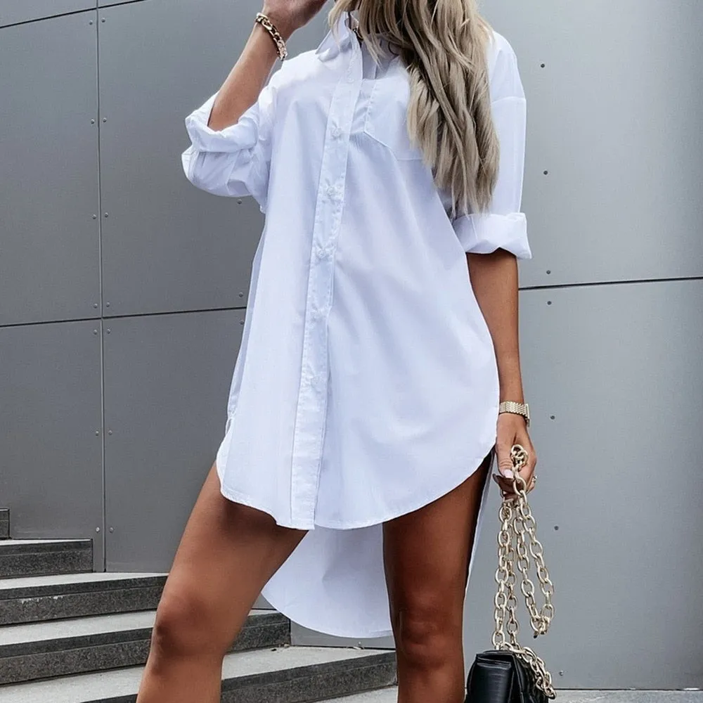 Ladies oversize boho fashion high low shirt dress