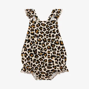 Lana Leopard Tan Ruffled Strap Bubble Romper
