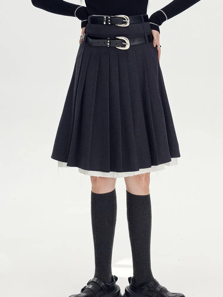 Layered Pleats Middle Skirt