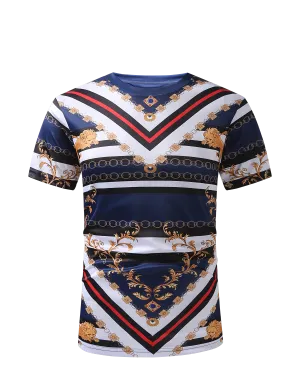 Men PREMIERE SLIM FIT Short Sleeve T SHIRT NAVY BLUE GOLD LION PRINT Designer Shirt