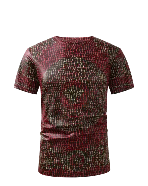 Men PREMIERE SLIM FIT Short Sleeve T SHIRT RED GOLD CHAIN REPTILE CROCODILE SKIN PRINT Designer Shirt