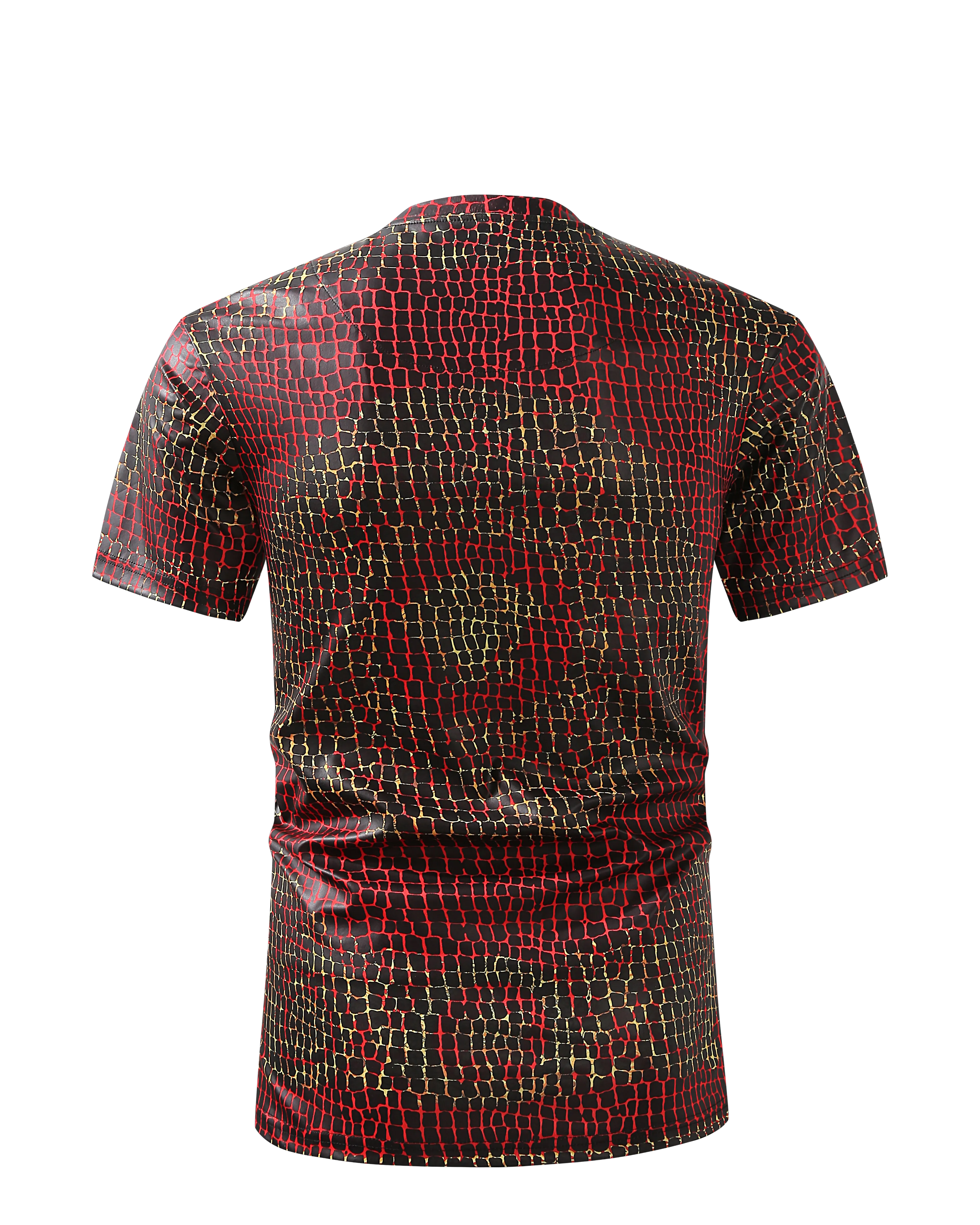 Men PREMIERE SLIM FIT Short Sleeve T SHIRT RED GOLD CHAIN REPTILE CROCODILE SKIN PRINT Designer Shirt