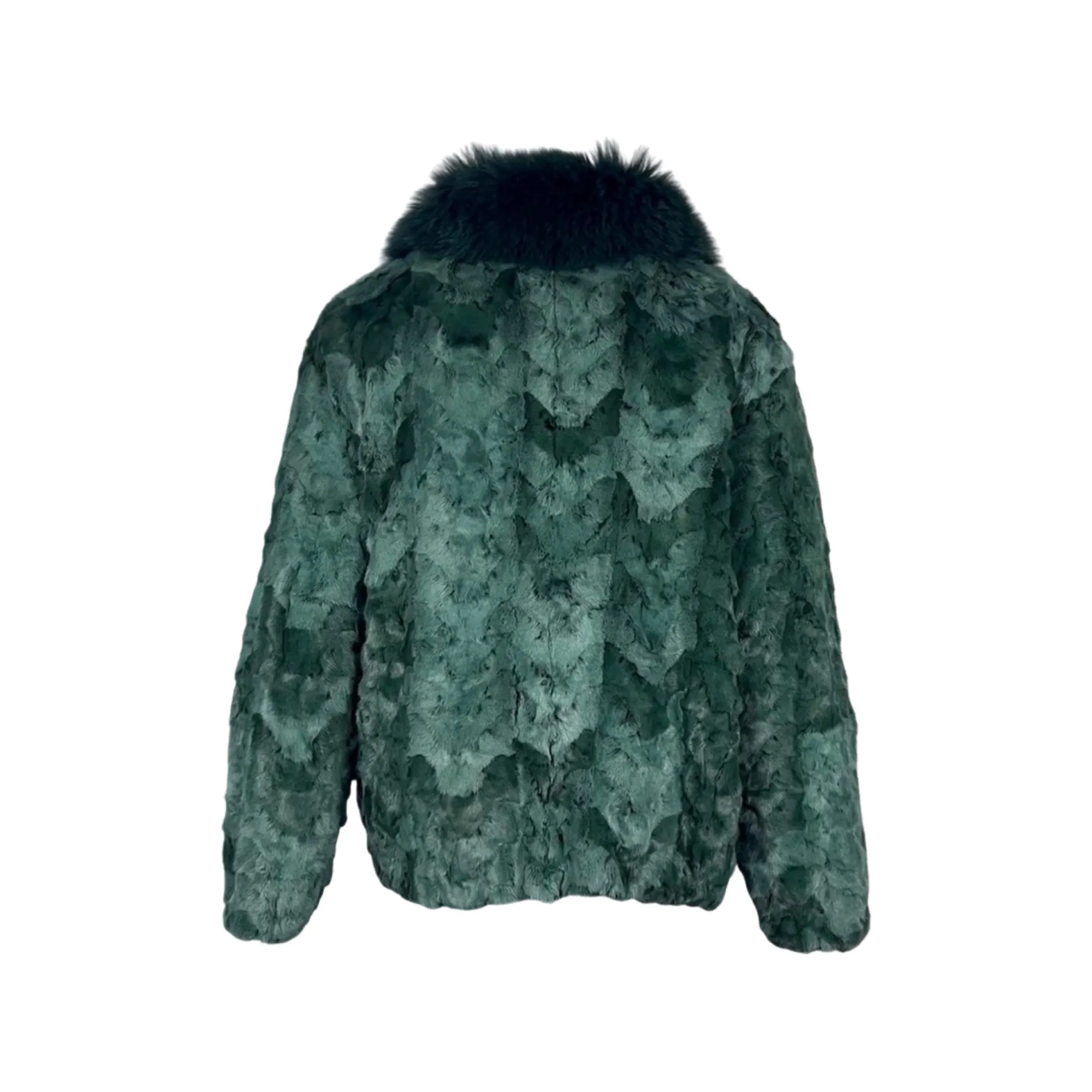 Men's Cross Mink Section Green Bomber Jacket with Fox Collar Style #7361