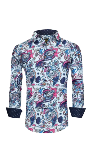 Mens PREMIERE Long Sleeve Button Down Dress Shirt COLORFUL Paisley Designer Shirt
