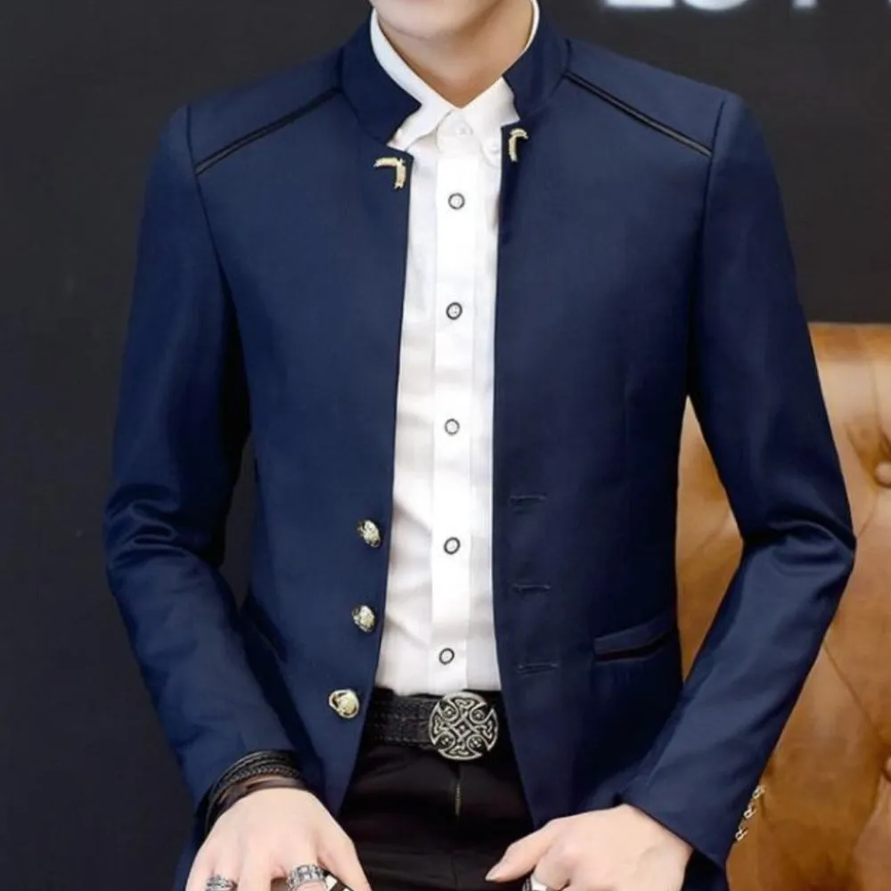 Mens Stand Collar Slim Fit Blazer