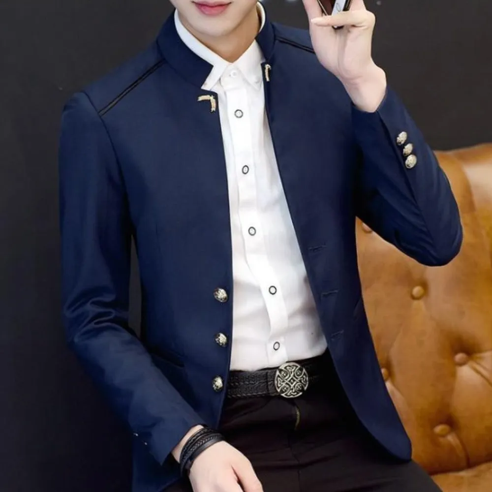 Mens Stand Collar Slim Fit Blazer