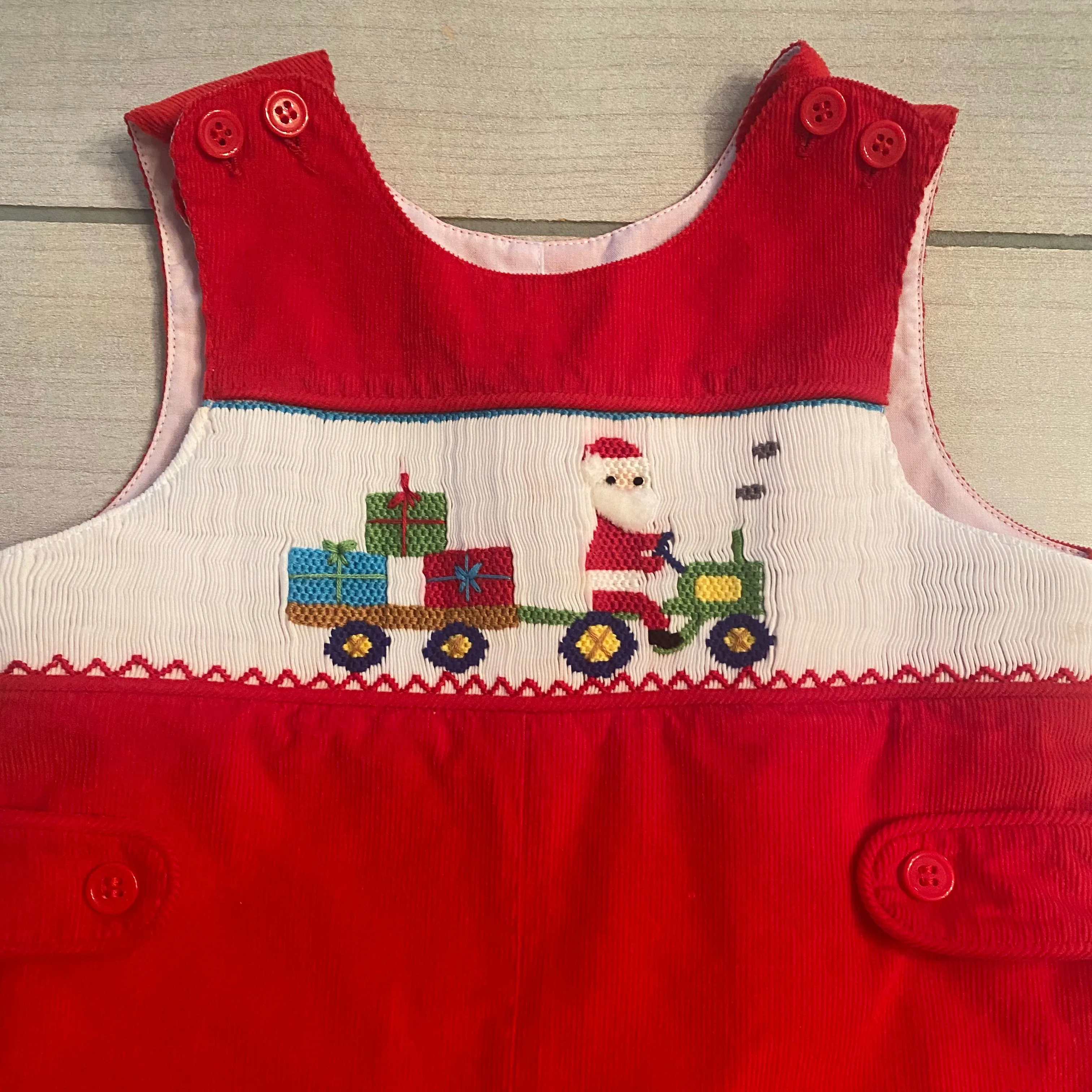 Mom & Me Smocked Corduroy Santa Claus Romper