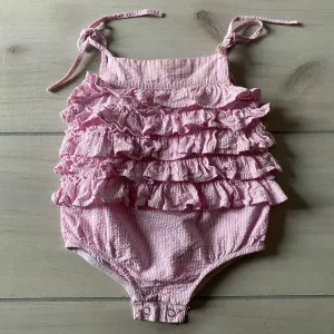 Mud Pie Baby Pink Striped Seersucker Ruffled Romper