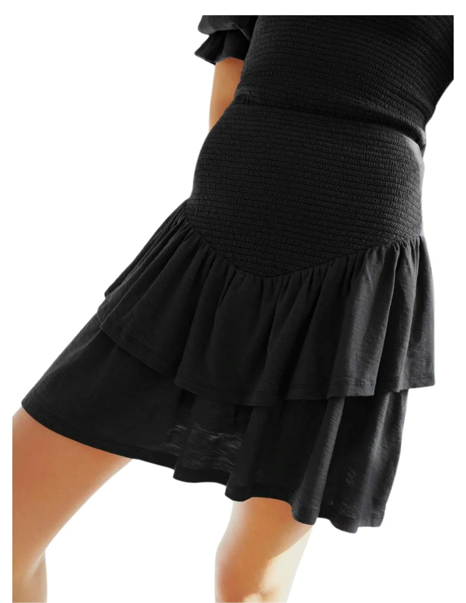 Nation Beba Smocked Ruffle Mini Skirt- Jet Black