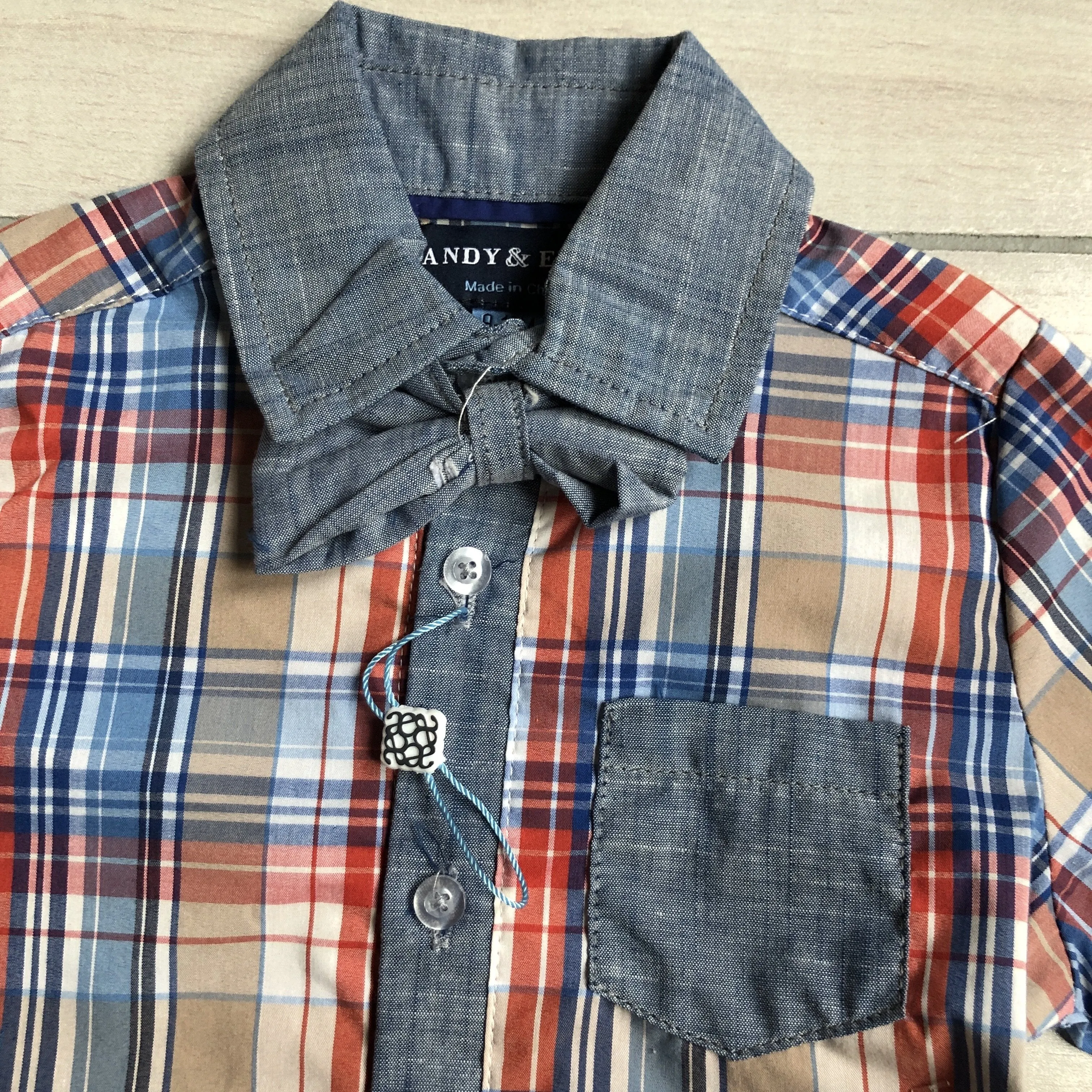 NEW Andy & Evan Blue Orange & Tan Plaid Bowtie Romper