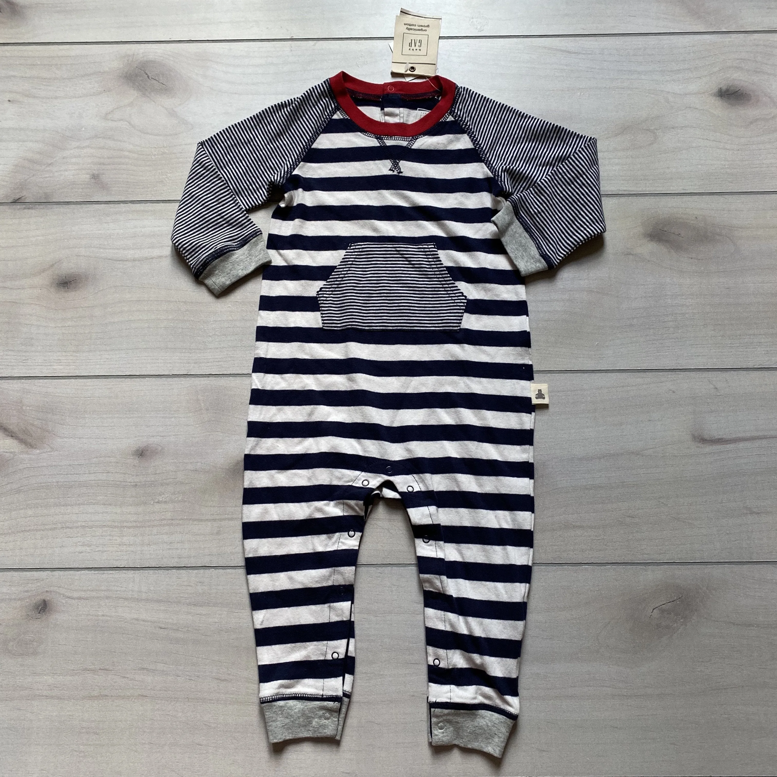 NEW Baby Gap Organic Cotton Navy White & Red Trim Cotton Romper
