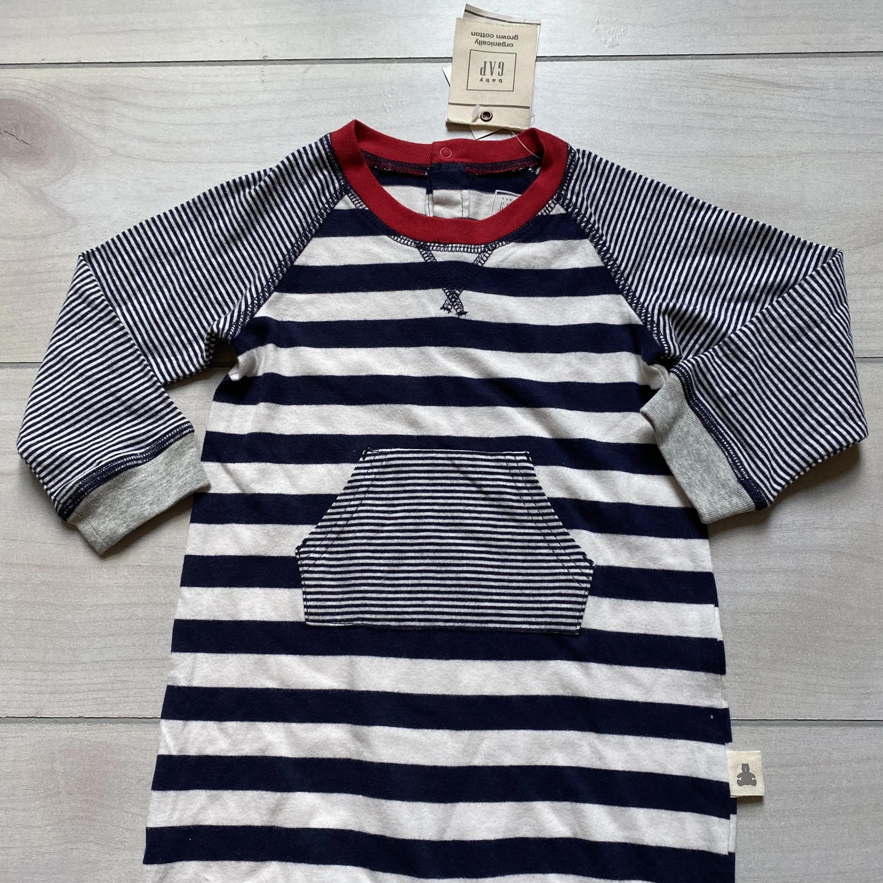 NEW Baby Gap Organic Cotton Navy White & Red Trim Cotton Romper