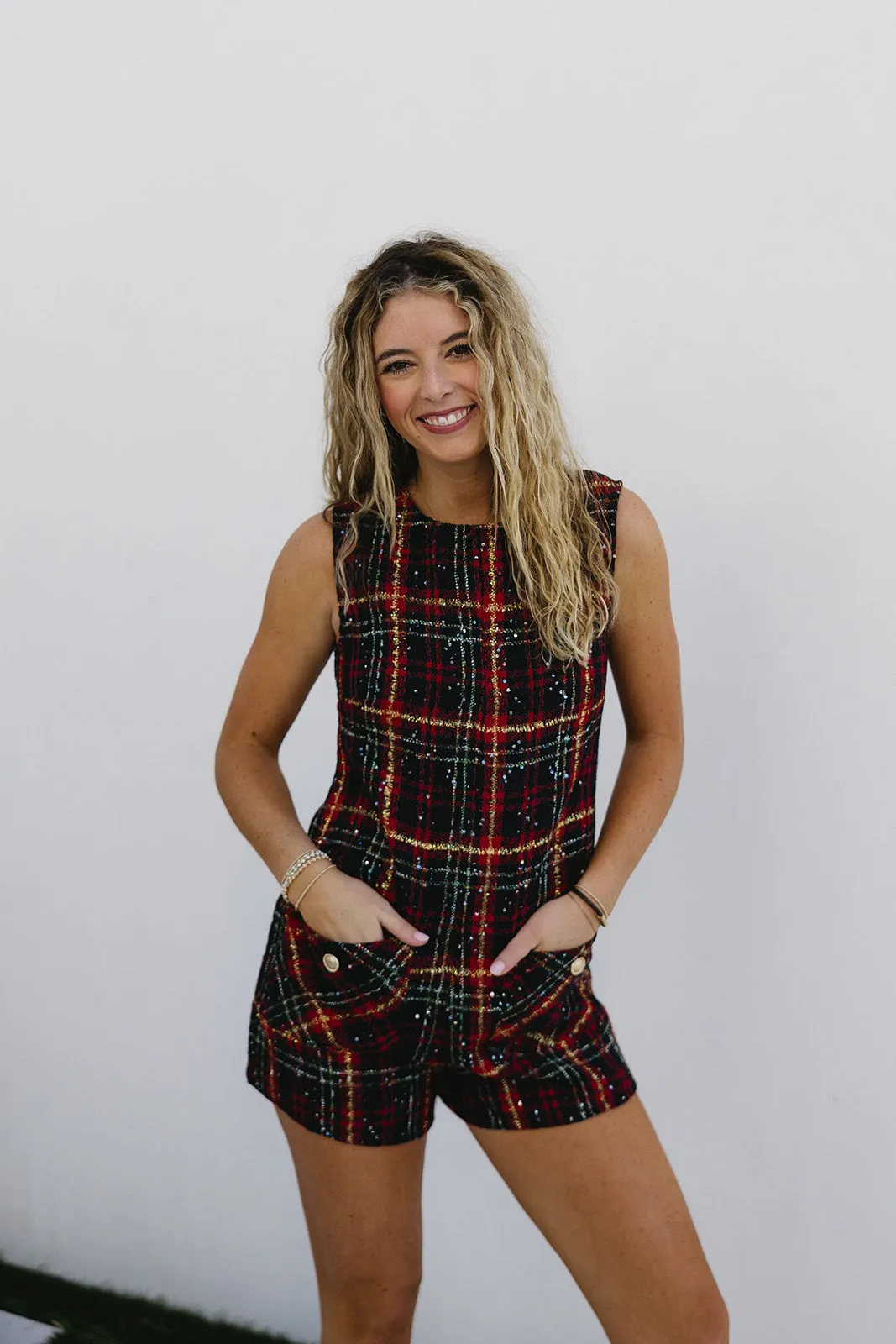Nori Plaid Romper - Red/Navy