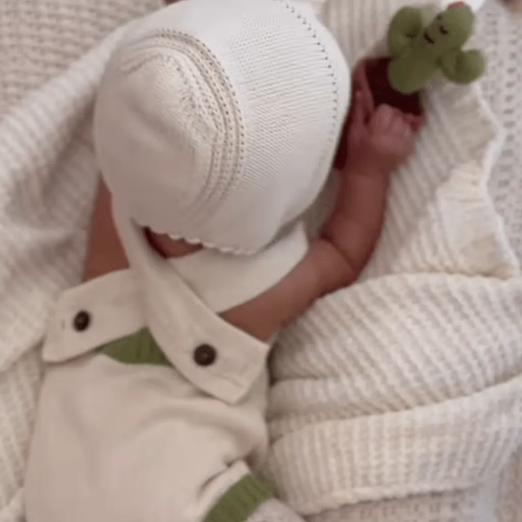 Organic Baby Gift Set - Handmade Newborn Romper, Bonnet & Rattle Toy | Cactus