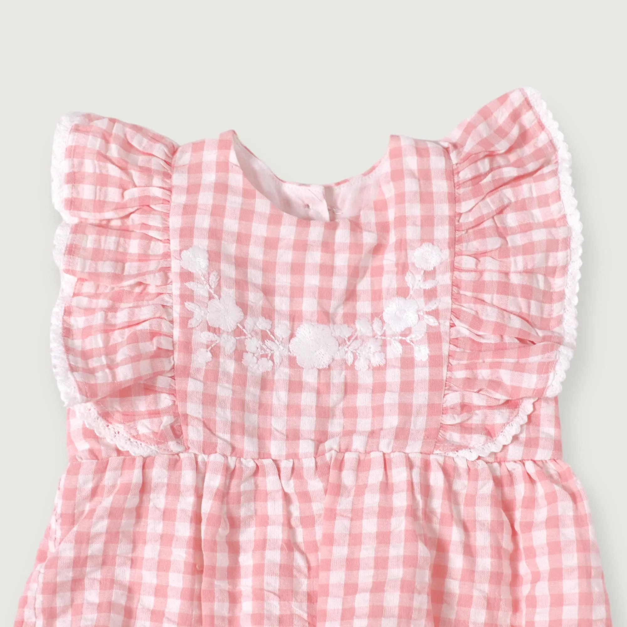 Organic Baby Romper - Seersucker Gingham Pink