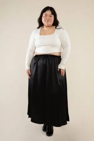 Plus Black Satin Maxi Skirt