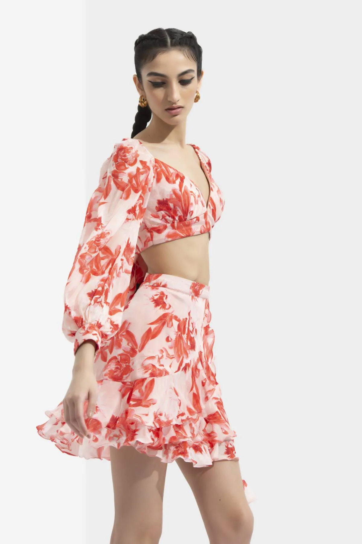 Printed Wrap Skirt Set