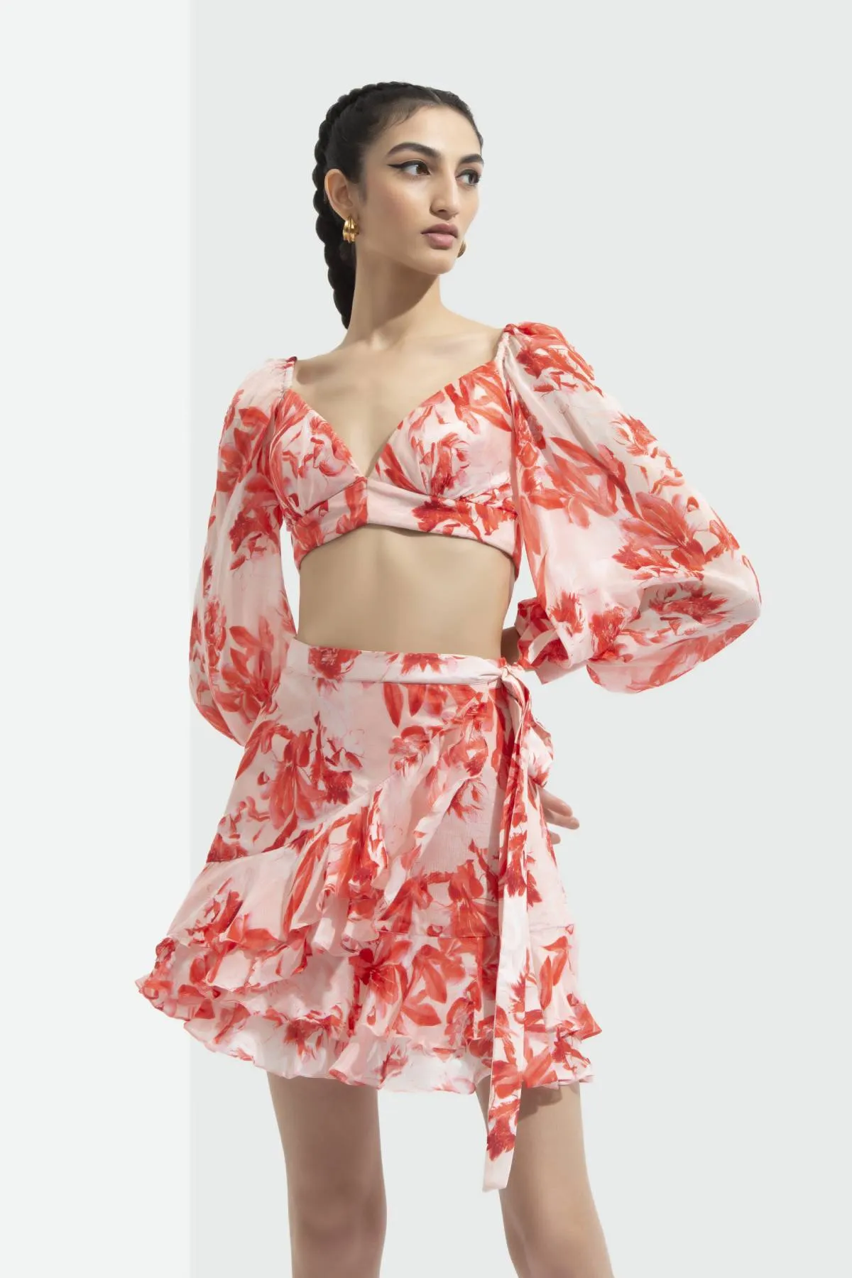 Printed Wrap Skirt Set
