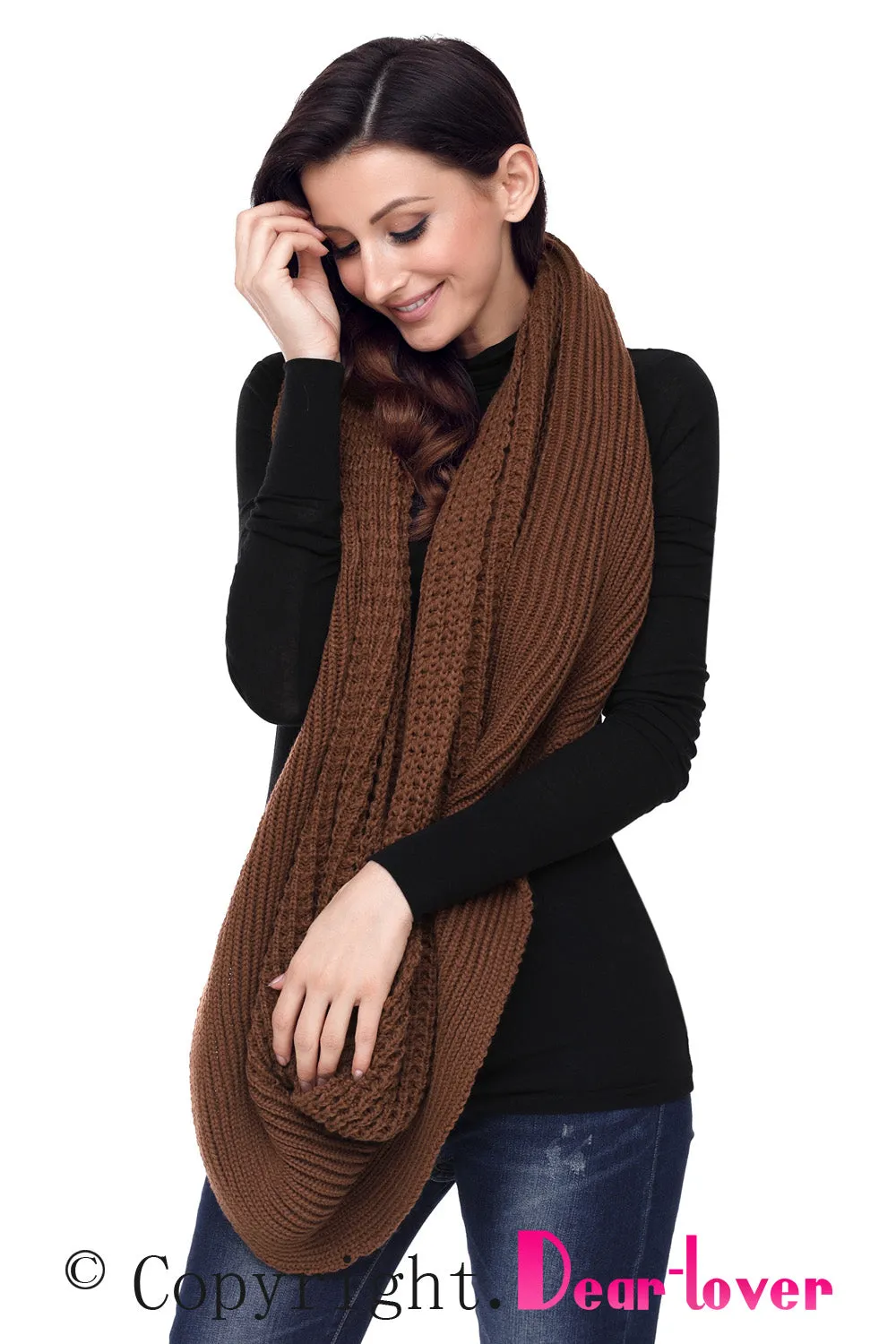 Sexy Brown Cable Knit Chunky Scarf