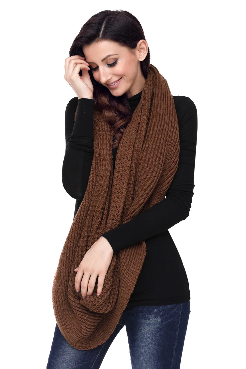 Sexy Brown Cable Knit Chunky Scarf