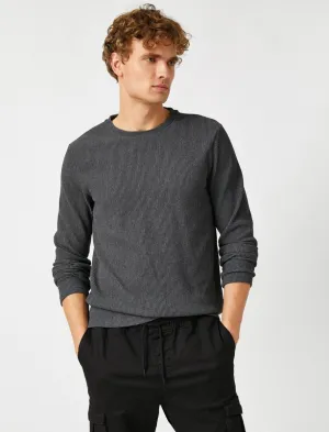 Textured Crew Neck Jumper in Charcoal