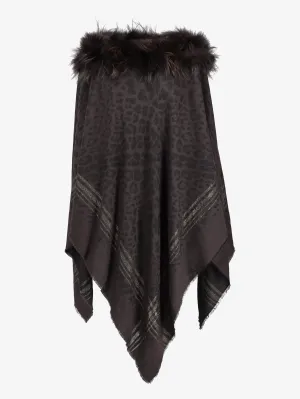 Vintage Wool Poncho With Fur Collar