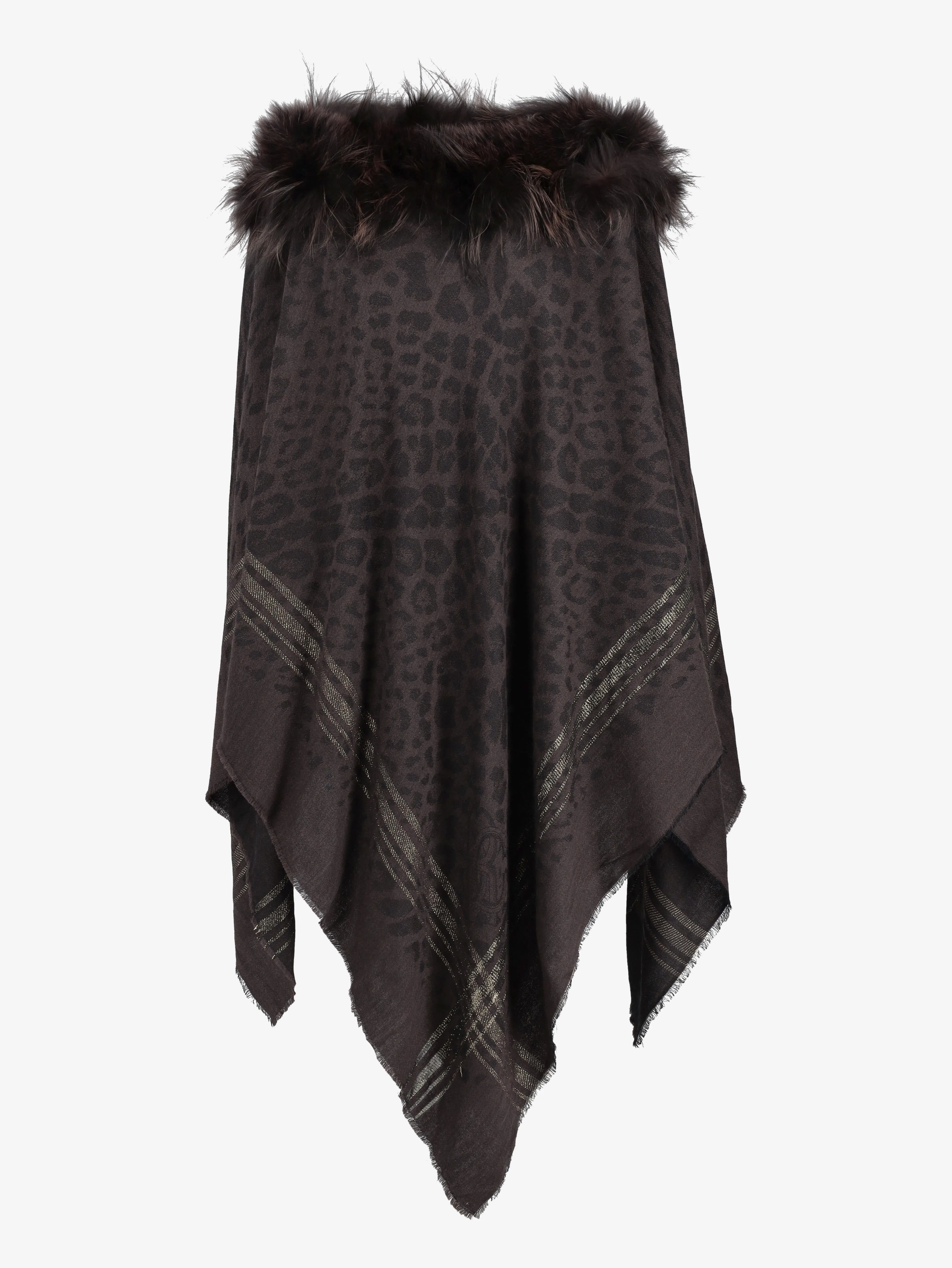 Vintage Wool Poncho With Fur Collar
