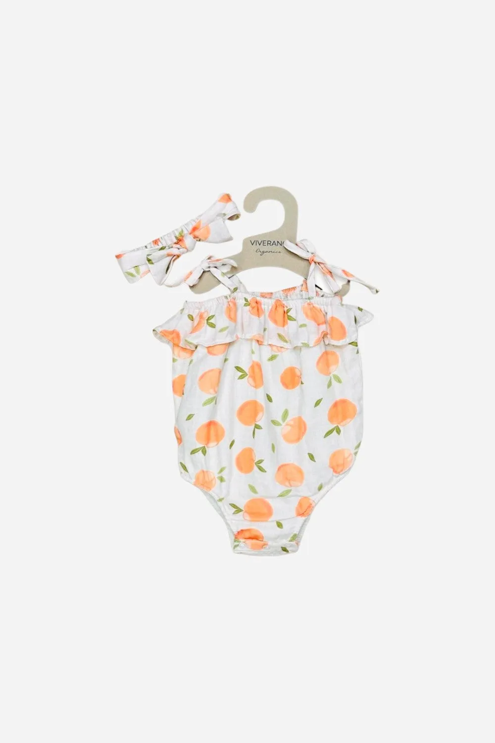 Viverano Peaches Shoulder Tie Bubble Romper   Headband in Natural