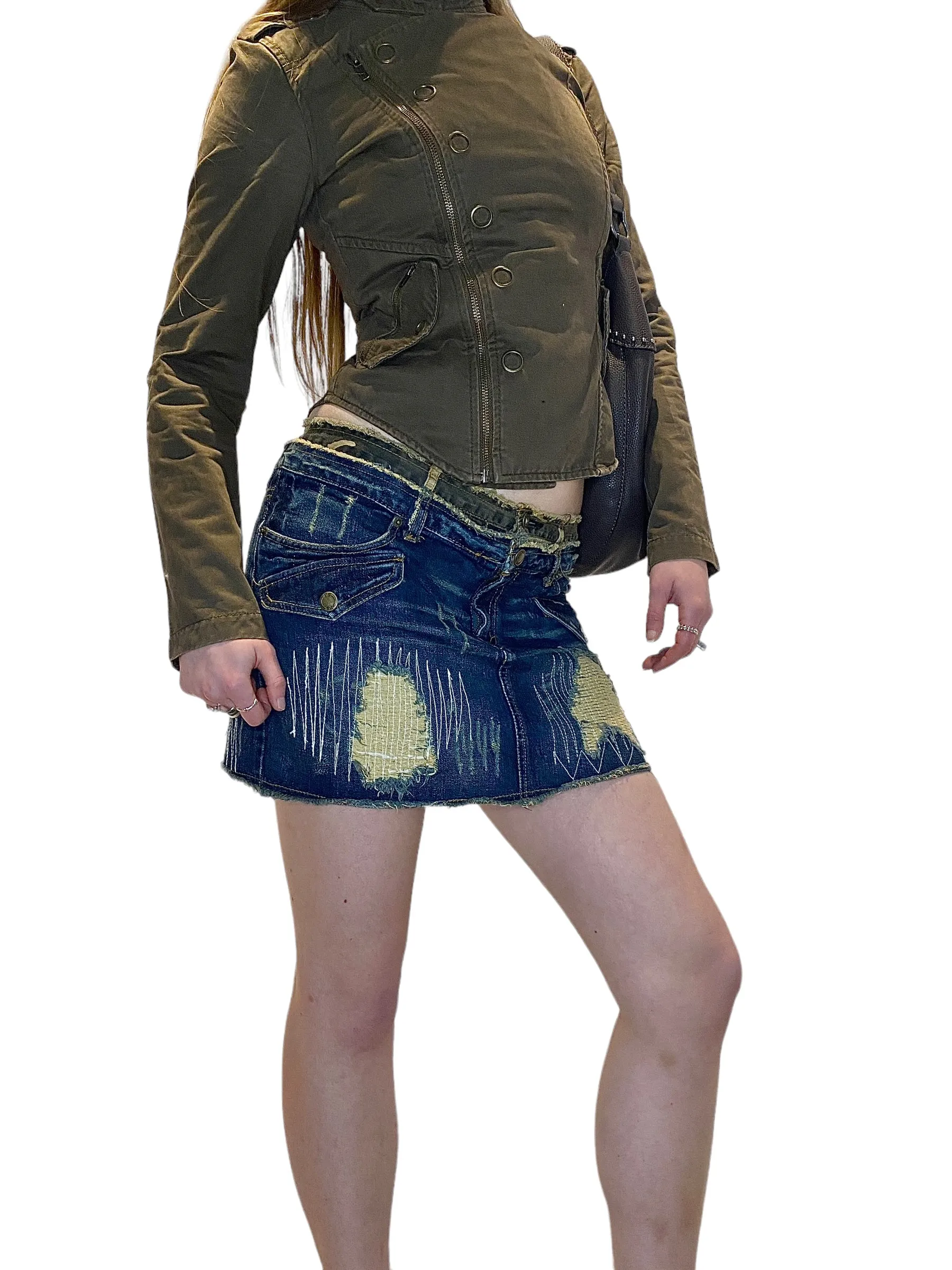 Y2K Distressed Denim Mini Skirt (M)